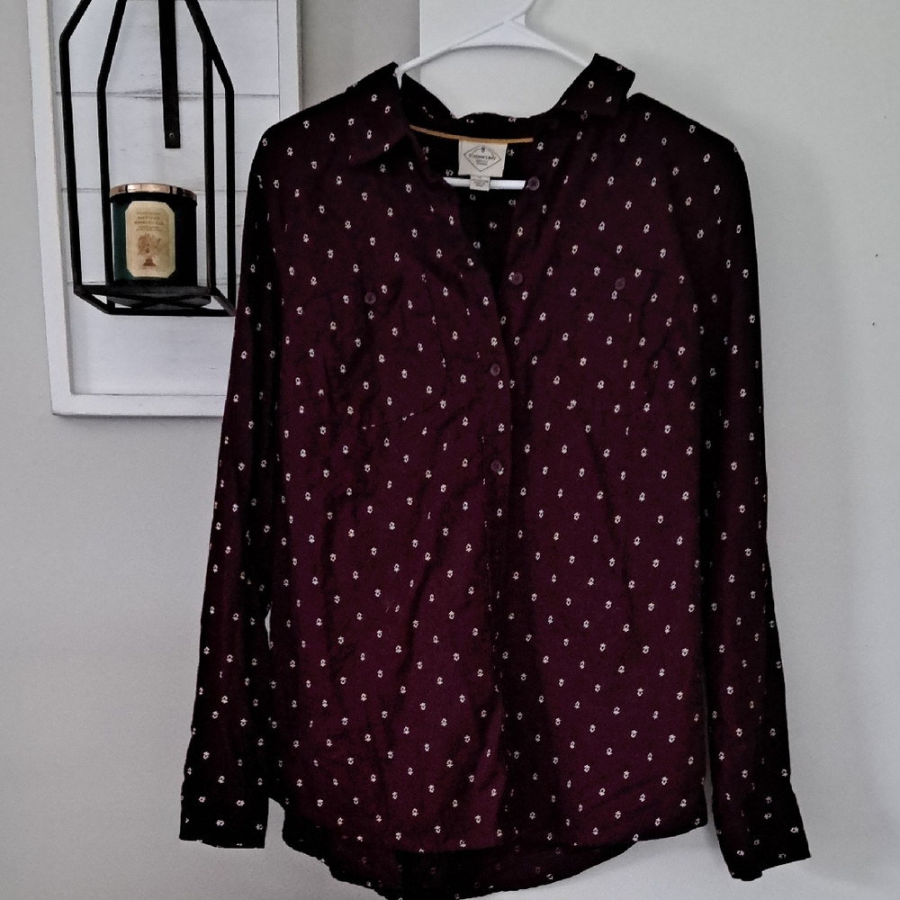St. John's Bay Dark Red Patterned Button Down Shirt